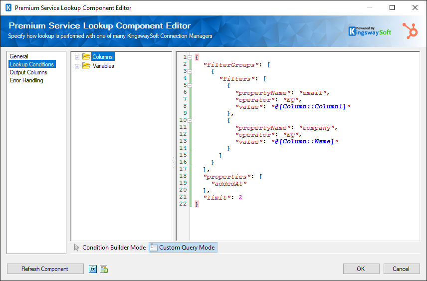 PSL- Hubspot - Lookup conditions - Custom Query Mode